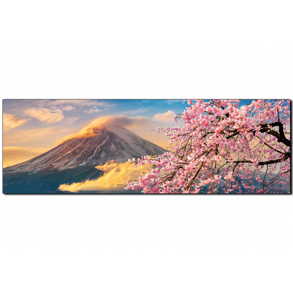 Obraz na plátně - Hora Fuji a třešňové květiny na jaře- panoráma